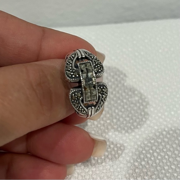 VINTAGE Judith Jack Art Deco Knot Design Marcasite & Silver Ring Band 7 - Picture 4 of 6
